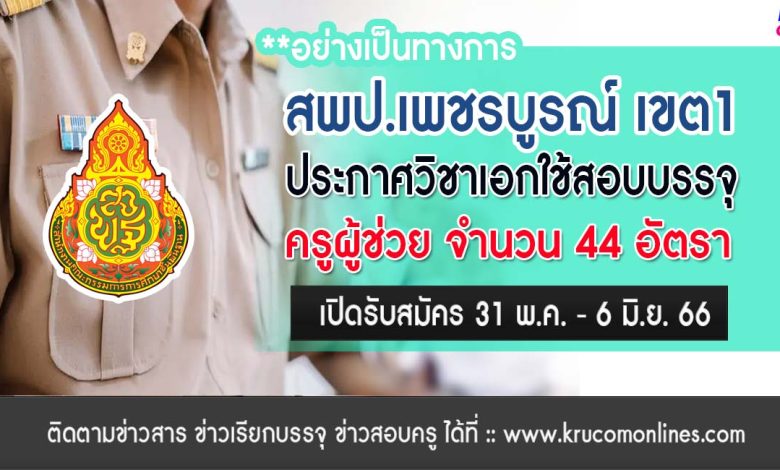 สพป.เพชรบูรณ์ เขต1 ประกาศวิชาเอกใช้สอบบรรจุครูผู้ช่วย 1/2566 จำนวน 7 วิชาเอก 44 อัตรา ขอบคุณข้อมูล เพจกลุ่มบุคคล เพชรบูรณ์ เขต 1