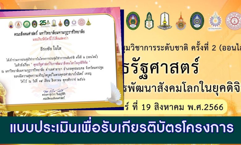 แบบประเมินรับเกียรติบัตร โครงการประชุมวิชาการระดับชาติ ครั้งที่ 2 วันที่ 19 สิงหาคม 2566