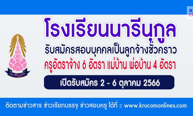 โรงเรียนนารีนุกูล รับสมัครบุคคลเป็นลูกจ้างชั่วคราว จำนวน 10 อัตรา เปิดรับสมัคร วันที่ 2 - 6 ตุลาคม 2566