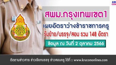 สพม.กรุงเทพเขต1 เผยตำแหน่งว่างเตรียมบรรจุครูผู้ช่วย 2566 ข้อมูล ณ วันที่ 2 ตุลาคม 2566