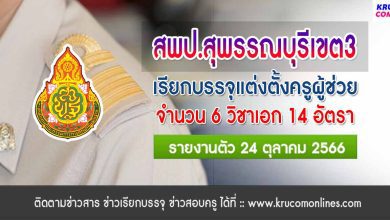 สพป.สุพรรณบุรีเขต3 เรียกบรรจุครูผู้ช่วยรอบ2 จำนวน 14 อัตรา รายงานตัว 24 ตุลาคม 2566