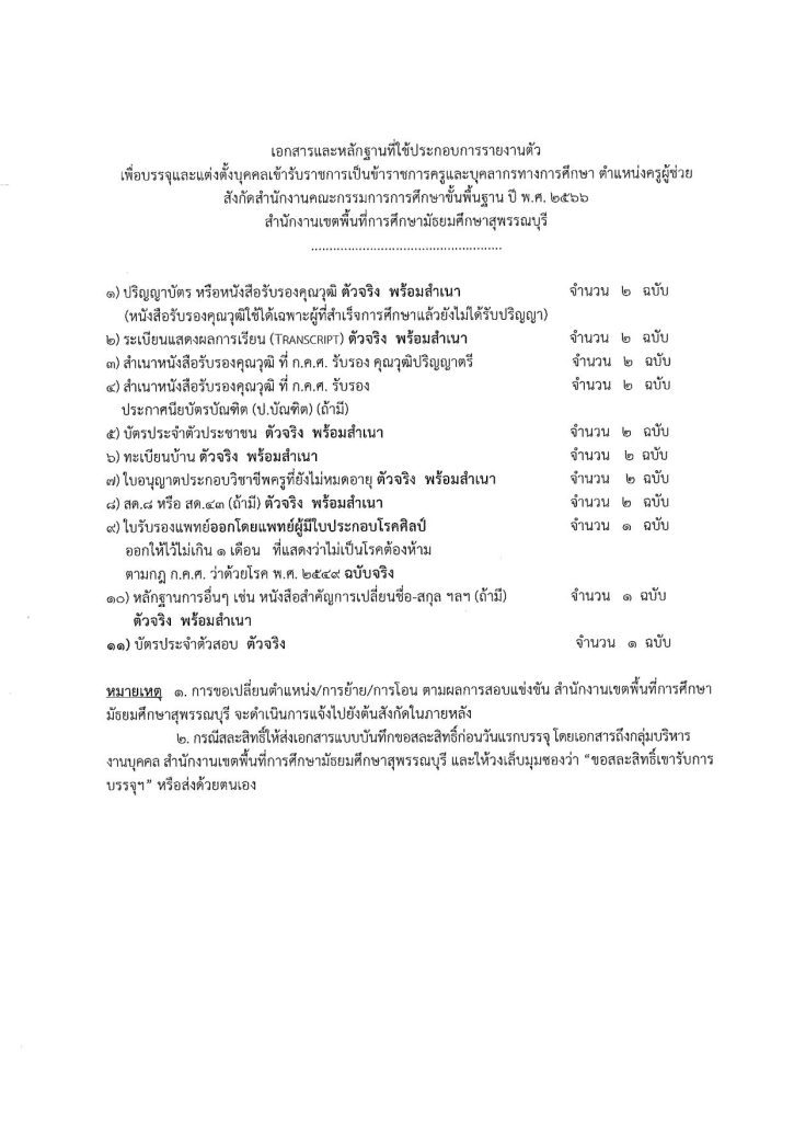 29112566 03 สพม.สุพรรณบุรี เรียกบรรจุครูผู้ช่วยรอบ4 จำนวน 12 อัตรา จากบัญชีครูผู้ช่วย สังกัด สพฐ. 1/2566 รายงานตัว 7 ธันวาคม 2566