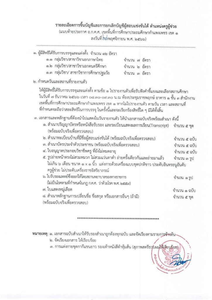 การขึ้นบัญชีเเละยกเลิกบัญชี 02 สพป.กำแพงเพชรเขต1 ขอใช้บัญชีเรียกบรรจุครูผู้ช่วย จำนวน 12 อัตรา จาก สพป.กำแพงเพชรเขต2 จากบัญชีครูผู้ช่วย สังกัด สพฐ. 1/2566