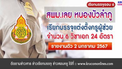 สพม.เลย หนองบัวลำภู เรียกบรรจุครูผู้ช่วยรอบ6 จำนวน 24 อัตรา รายงานตัว 2 มกราคม 2567