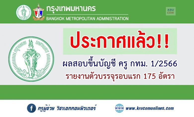 ประกาศผลสอบครูกทม 2566 สอบขึ้นบัญชี ตำแหน่ง ครูผู้ช่วย กทม 1/2566