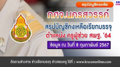 กศจ.นครสวรรค์ สรุปบัญชีคงเหลือเรียกบรรจุครูผู้ช่วย ข้อมูล ณ วันที่ 8 กุมภาพันธ์ 2567