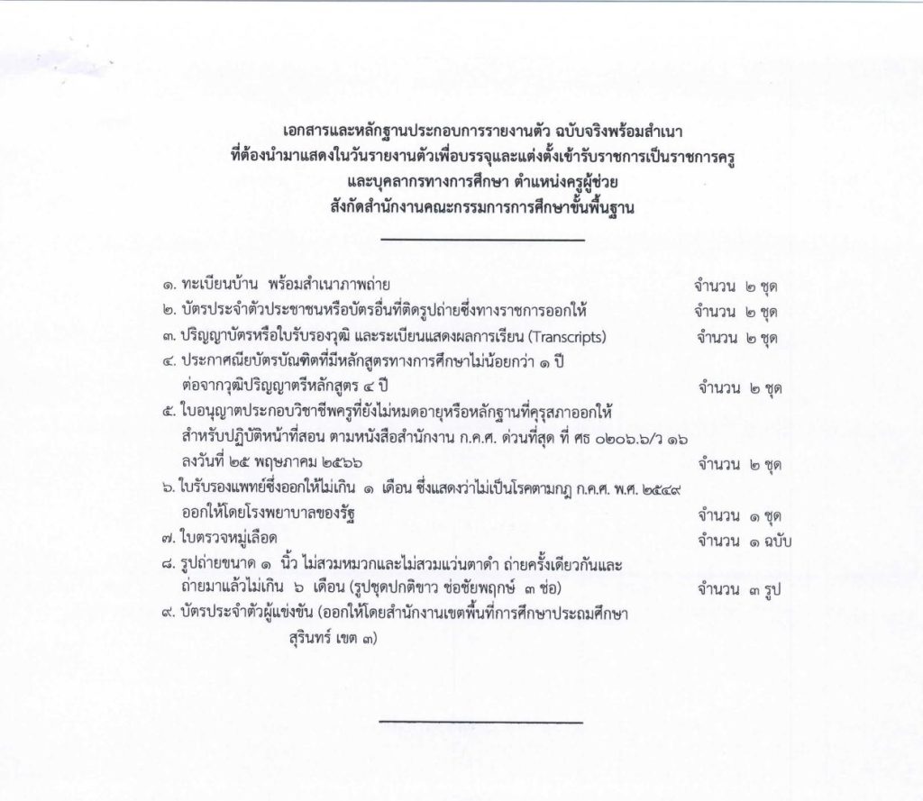 ศรีสะเกษ 3 สพป.ศรีสะเกษเขต4 ขอใช้บัญชีเรียกบรรจุครูผู้ช่วย จำนวน 12 อัตรา