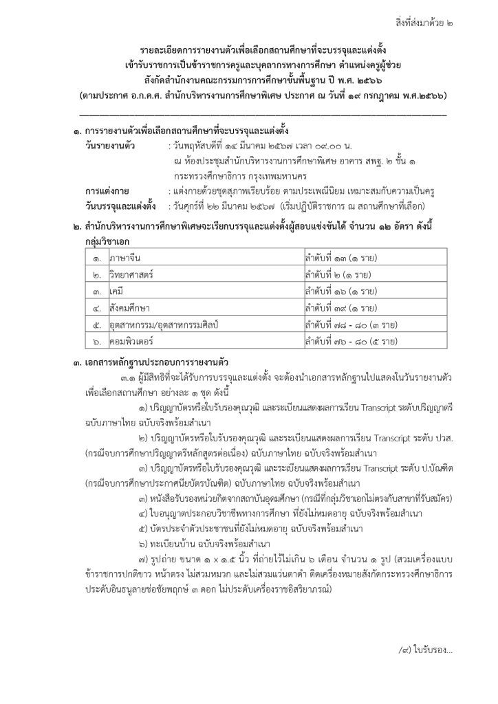 1000005555 สำนักบริหารงานการศึกษาพิเศษ เรียกบรรจุครูผู้ช่วยรอบ8 จำนวน 12 อัตรา รายงานตัว 14 มีนาคม 2567