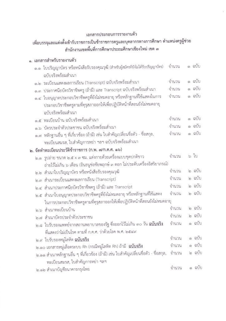 1000005575 สพป.เชียงใหม่เขต3 ขอใช้บัญชีเรียกบรรจุครูผู้ช่วย จำนวน 6 อัตรา