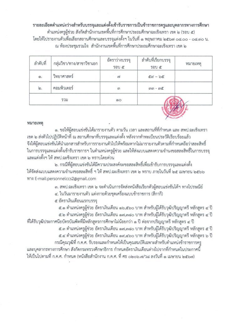 20240411110115BmpnjDh. 02 สพป.ฉะเชิงเทราเขต2 เรียกบรรจุครูผู้ช่วย จำนวน 10 อัตรา