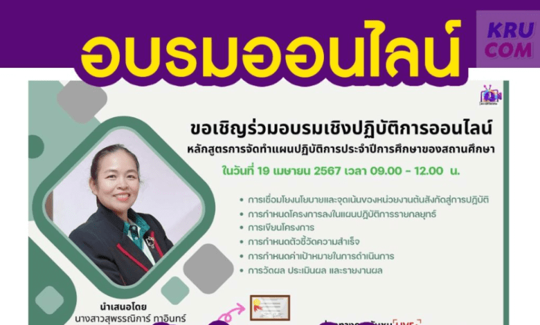 อบรมออนไลน์จัดทำแผนปฏิบัติการประจำปีการศึกษาของสถานศึกษา ในวันศุกร์ที่ 19 เมษายน 2567