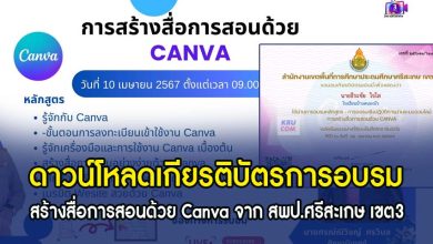 โหลดเกียรติบัตรอบรมการสร้างสื่อการสอนด้วย Canva วันที่ 10 เมษายน 2567