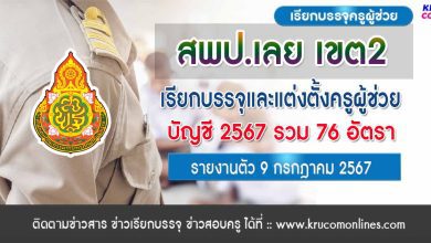 สพป.เลยเขต2 เรียกบรรจุครูผู้ช่วยครั้งที่2 จำนวน 76 อัตรา บัญชี 2567