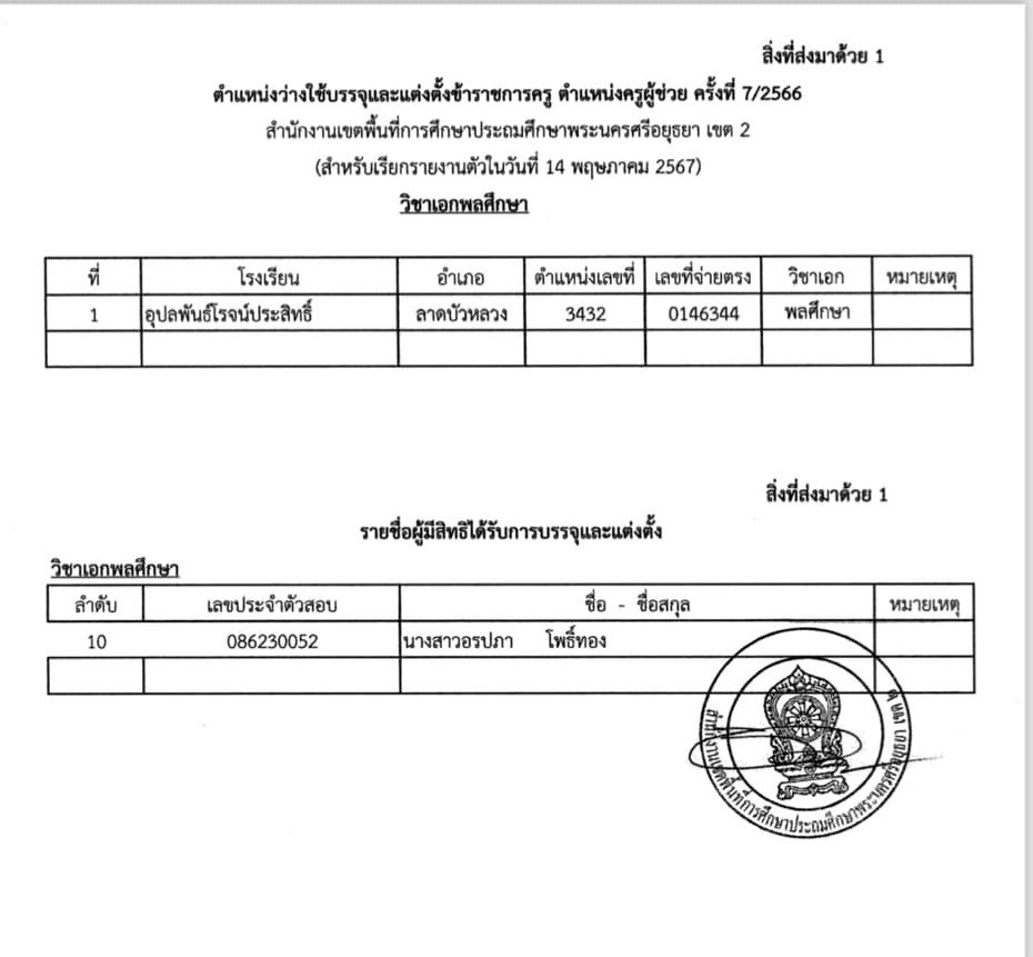 438088920 821439323348759 153546665673775132 n สพป.อยุธยาเขต2 เรียกบรรจุรอบที่7 ครูผู้ช่วย จำนวน 26 อัตรา