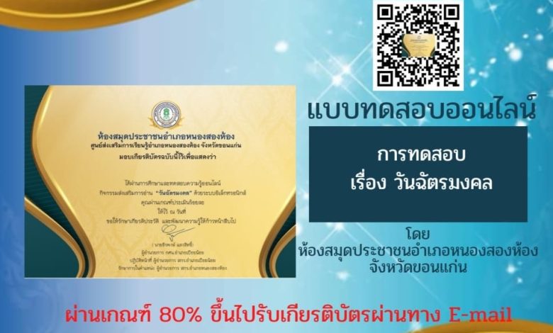 แบบทดสอบออนไลน์ วันฉัตรมงคล 2567 ผ่านเกณฑ์ 80% รับเกียรติบัตรฟรี