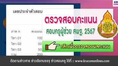 ลิงก์ดูคะแนนสอบครูผู้ช่วย 2567 สพฐ รอบทั่วไป 2567 ตรวจสอบคะแนน สอบบรรจุครูผู้ช่วย ล่าสุด