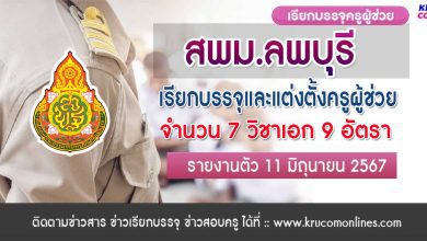 สพม.ลพบุรี เรียกบรรจุครูผู้ช่วยครั้งที่7 จำนวน 9 อัตรา