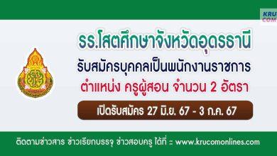 โรงเรียนโสตศึกษาจังหวัดอุดรธานี รับสมัครครูผู้สอน 2 อัตรา รับสมัคร 27 มิย - 3 กค 67