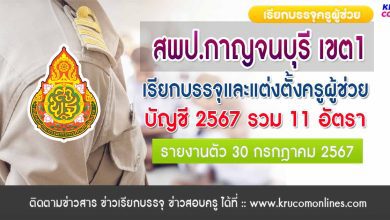 สพป.กาญจนบุรี เขต1 เรียกบรรจุครูผู้ช่วยครั้งที่2 จำนวน 11 อัตรา