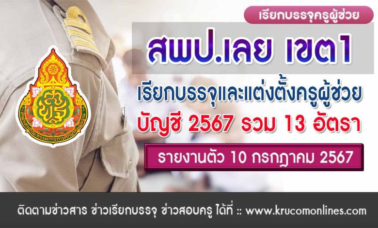 สพป.เลยเขต1 เรียกบรรจุครูผู้ช่วยครั้งที่2 จำนวน 13 อัตรา บัญชี 2567 กำหนดรายงานตัววันที่ 10 กรกฎาคม 2567