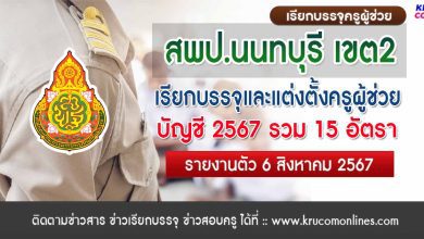 สพป.นนทบุรี เขต2 เรียกบรรจุครูผู้ช่วยครั้งที่2 จำนวน 15 อัตรา