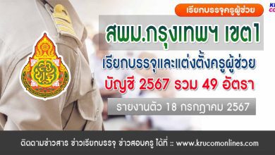 สพม.กรุงเทพเขต1 เรียกบรรจุครูผู้ช่วยครั้งที่2 จำนวน 49 อัตรา