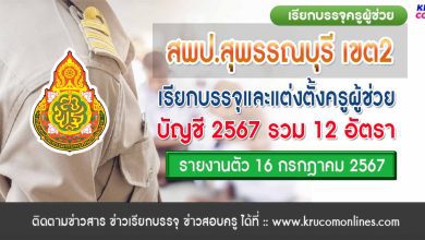 สพป.สุพรรณบุรีเขต2 เรียกบรรจุครูผู้ช่วยครั้งที่3 จำนวน 12 อัตรา