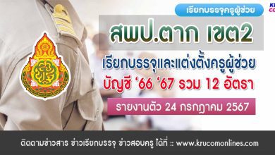 สพป.ตากเขต2 เรียกบรรจุครูผู้ช่วย จำนวน 12 อัตรา กำหนดรายงานตัววันที่ 24 กรกฎาคม 2567