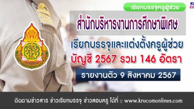 สศศ.เรียกบรรจุครูผู้ช่วยครั้งที่2 จำนวน 146 อัตรา