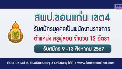 สพป.ขอนแก่นเขต4 รับสมัครครูผู้สอน 12 อัตรา