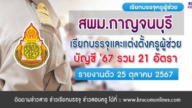 สพม.กาญจนบุรี เรียกบรรจุครูผู้ช่วย จำนวน 21 อัตรา