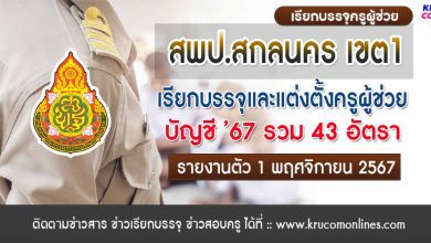 สพป.สกลนคร เขต1 เรียกบรรจุครูผู้ช่วย 43 อัตรา